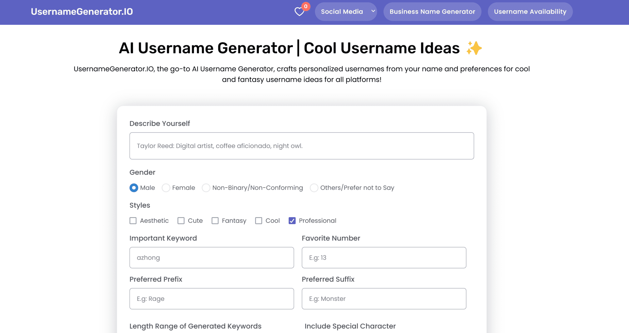 AI用户名生成器